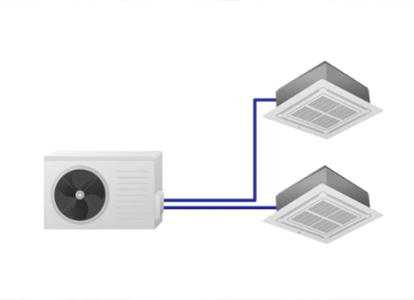 one ductless heat pump outdoor unit is connected to two indoor units